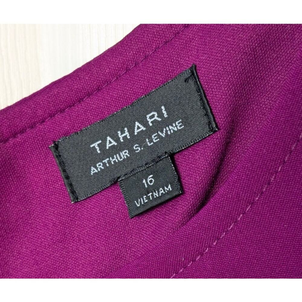 Tahari 16 Dress Purple Mulberry Half Sleeve Career Shift Knit Stretch Pockets XL - Picture 3 of 4
